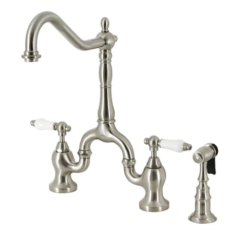 Kingston Brass Bridge Kitchen Faucet with Brass Sprayer, Brushed Nickel KS7758PLBS